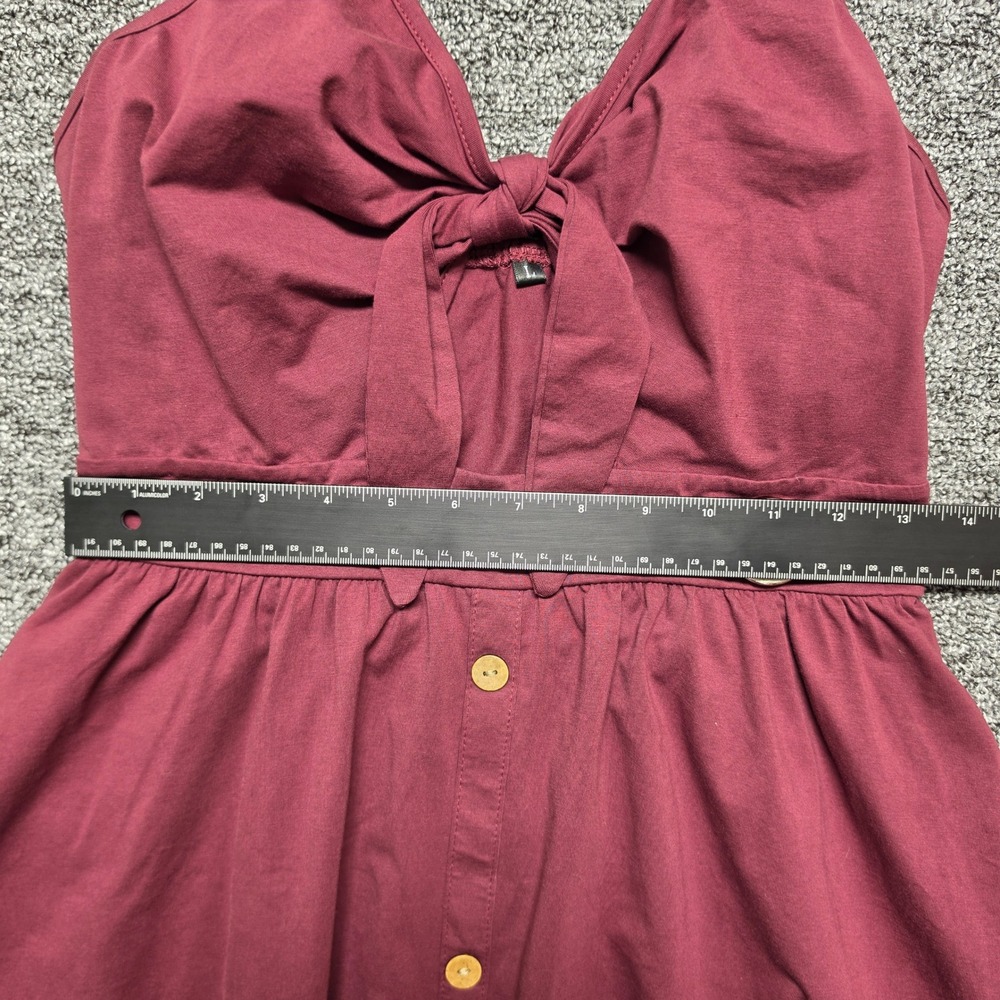 Cottagecore Boho Sundress Tie Front Button Detail Midi Womens Large Burgundy - Picture 10 of 13